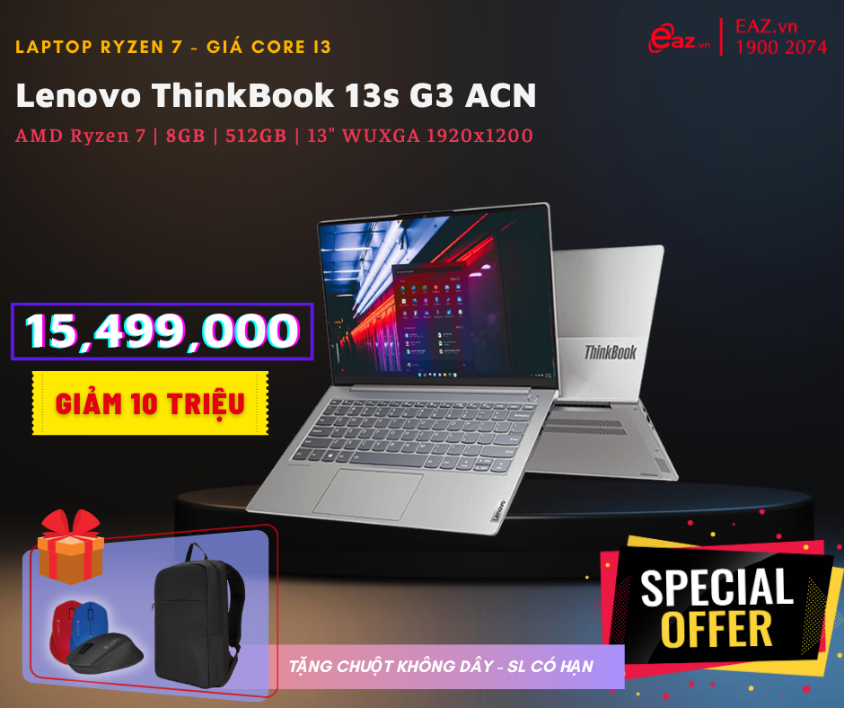 Lenovo ThinkBook 13s G3 ACN (20YA0039VN) | AMD Ryzen™ 7 5800U | 8GB | 512GB SSD PCIe | Radeon™ Graphics Vega | 13.3 inch WUXGA IPS | Win 11 | Finger | LED KEY | 0622D | KMT8