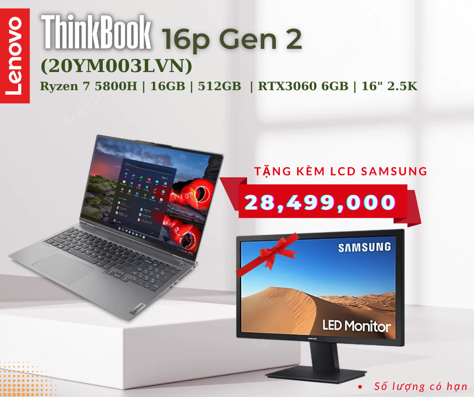 Lenovo ThinkBook 16p G2 ACH (20YM003LVN) | AMD Ryzen™ 7 5800H | 16GB | 512GB SSD PCIe | GeForce&#174; RTX 3060 with 6GB GDDR6 | 16 inch WQXGA IPS 100% sRGB Dolby Vision | Win 11 | Finger | LED KEY | 0922D