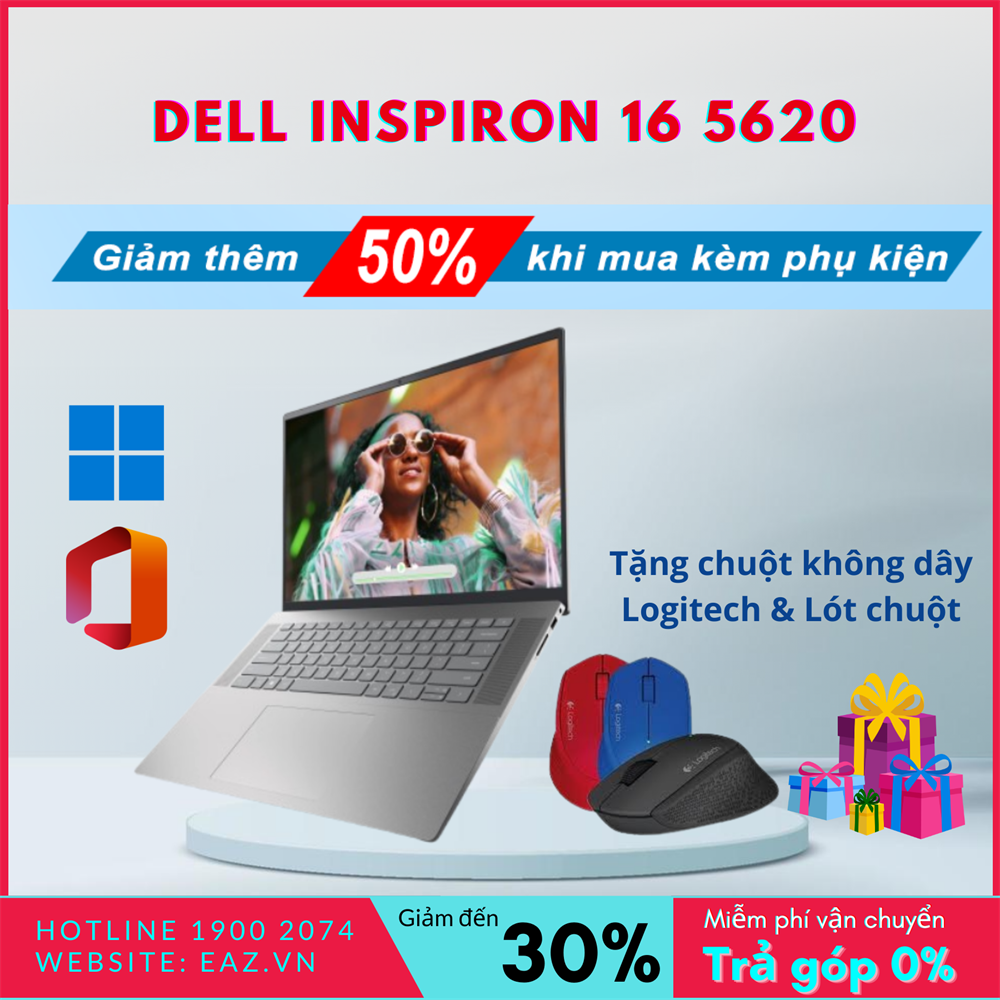 Dell Inspiron 5620 (N5620-I5P165W11SLU) | Intel&#174; Alder Lake Core™ i5 _ 1240P | 16GB | 512GB SSD PCIe | Intel&#174; Iris&#174; Xe Graphics | 16.0 inch Full HD+ | Win 11 _ Office 2021 | Finger | LED KEY | 1222S