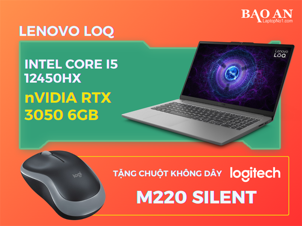 Lenovo LOQ 15IAX9E (83LK0079VN) | Intel&#174; Alder Lake Core™ i5 _ 12450HX | 16GB | 512GB SSD PCIe Gen 4 | GeForce RTX™ 3050 with 6GB GDDR6 | 15.6 inch Full HD IPS 100% sRGB 144Hz | Win 11 | LED KEY