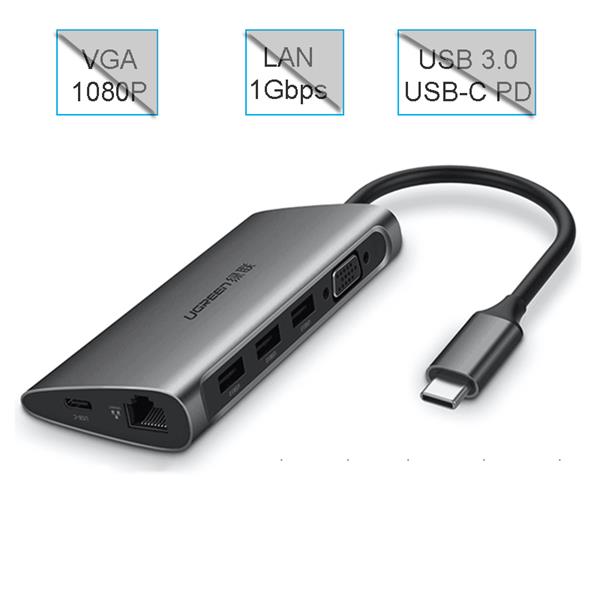 Ugreen USB-C to 3*USB3.0+HDMI+RJ45+SD&amp;TF converter CM179 GK