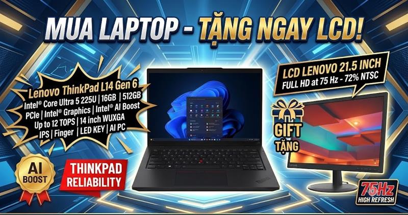 Lenovo ThinkPad L14 Gen 6 (21S60021VA) | Intel® Core Ultra 5 225U | 16GB | 512GB SSD PCIe | Intel® Graphics | Intel® AI Boost Up to 12 TOPS | 14 inch WUXGA IPS | Finger | LED KEY | AI PC
